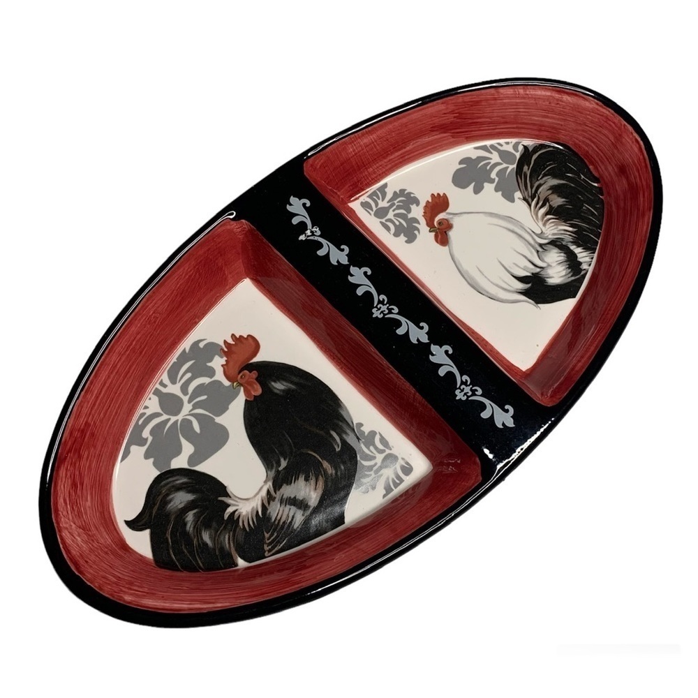 Toscana roosters serving tray serving dish
